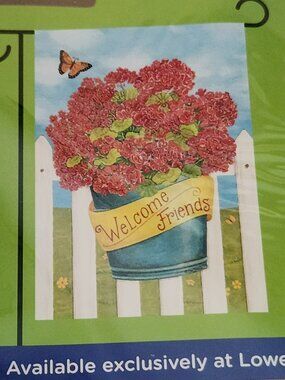 Rain or Shine Garden flag 12.5" X 18" Geraniums butterfly NIP